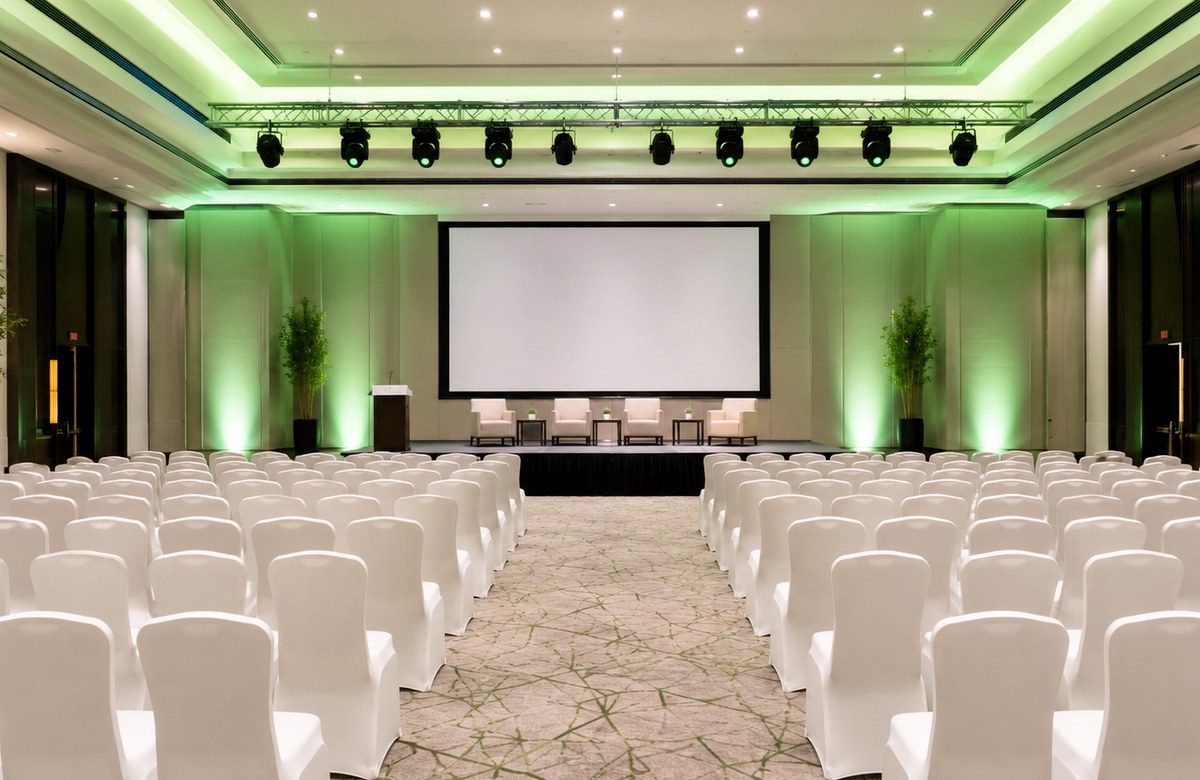 Large event hall arranged for a professional convention