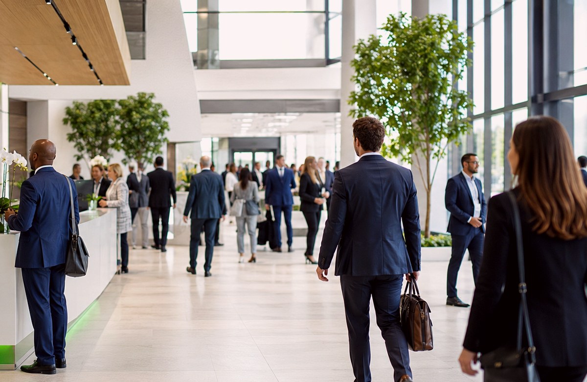 Event reception and attendee flow in a professional venue