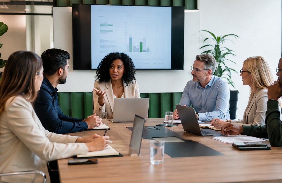 Professionals discussing event inquiry details