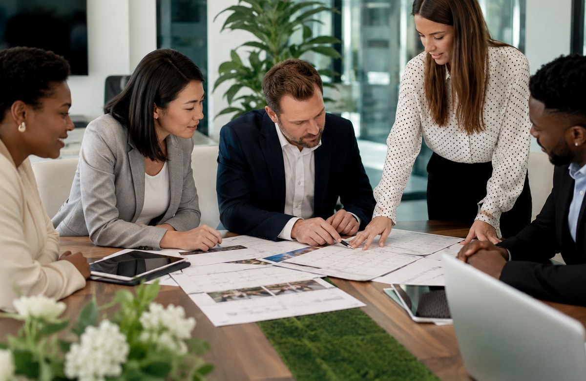Event planners reviewing venue documents